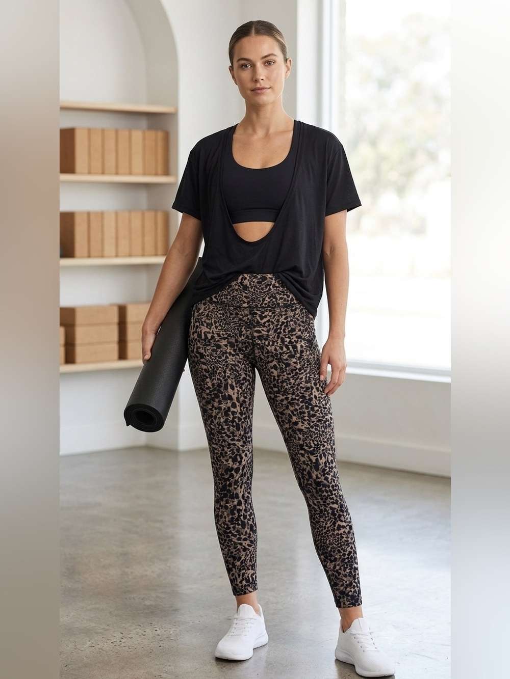 CALVIN KLEIN Performance Leopard Print Leggings High Waisted 7/8 Size S Gym